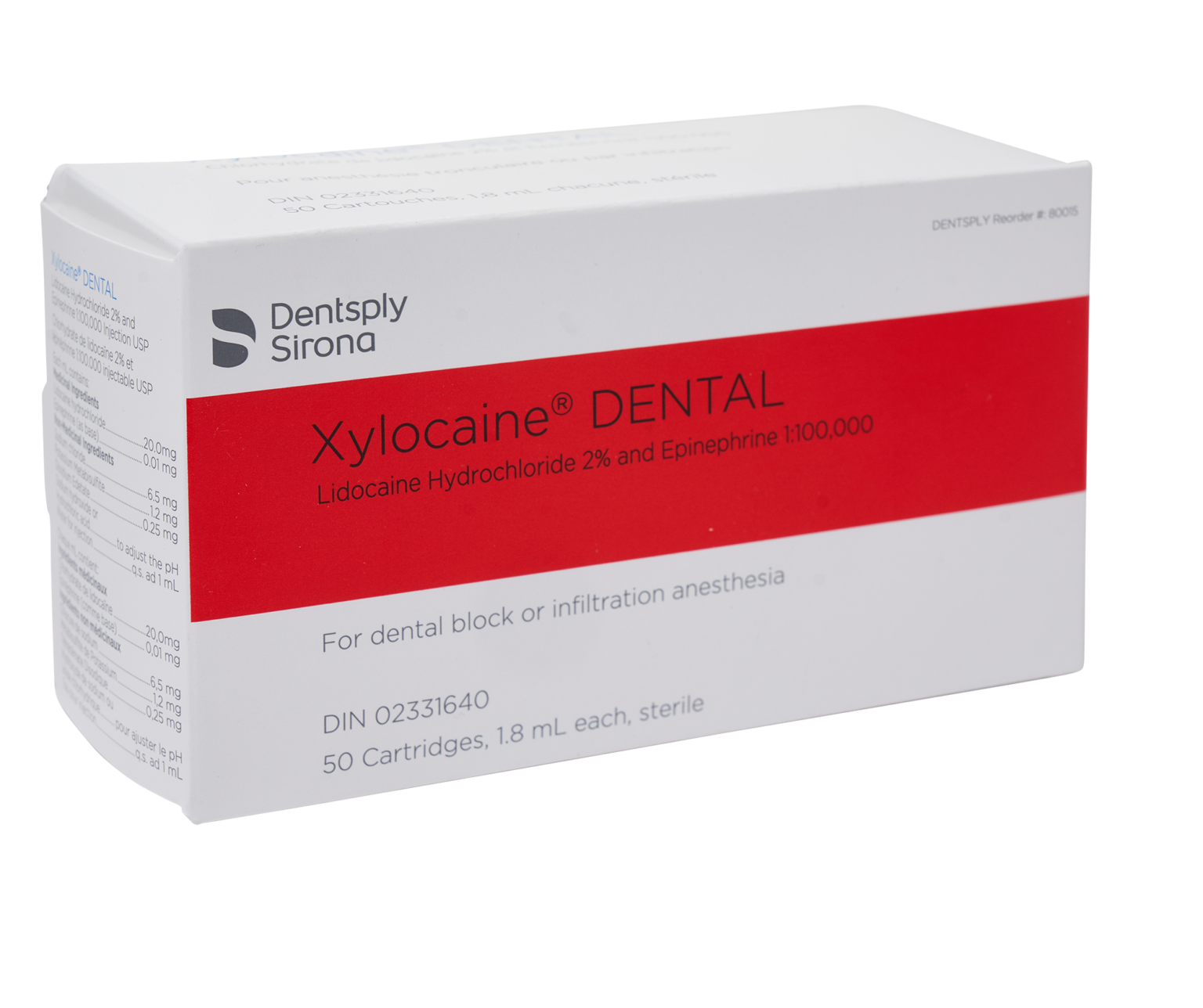 Dentsply Xylocaine Red (2% Lidocaine, 1:100,000 Epinephrine) 50/bx ...