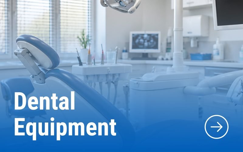 Modern dental operatory featuring a dental chair, treatment equipment and instruments.